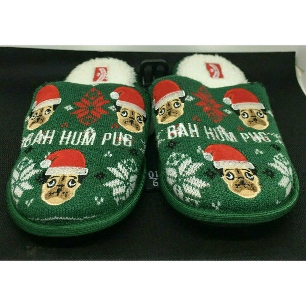 Bah Hum Pug Womens Slippers Christmas Medium 9/10